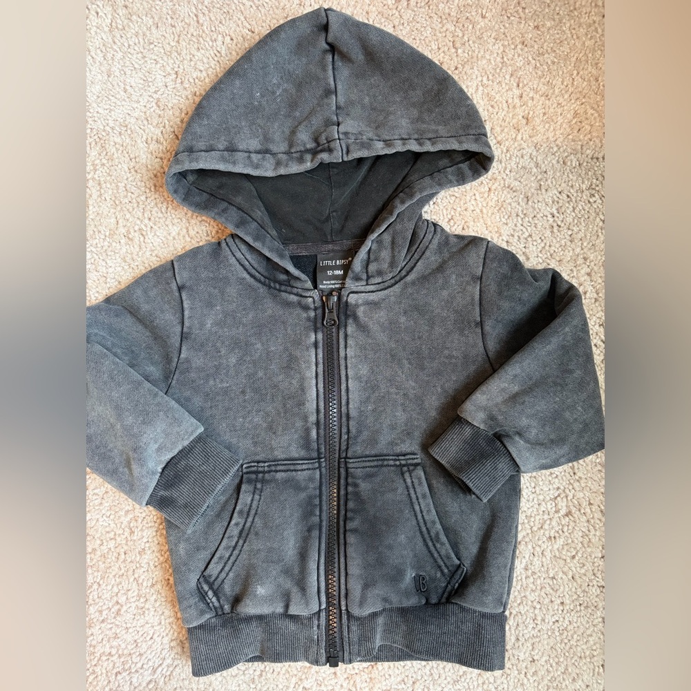 Little Bipsy Acid Washed Black Zip Up Hoodie